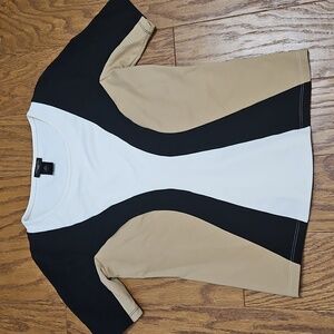 Ann Taylor Color Block Shaping Black, White, Tan Women's Blouse SP